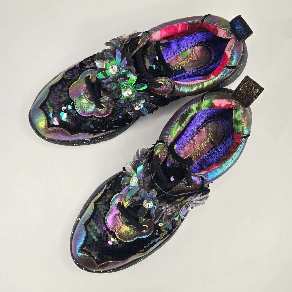 Irregular Choice Iridescent Sneakers RARE Sequin Flower Running Shoes - Picture 4 of 8